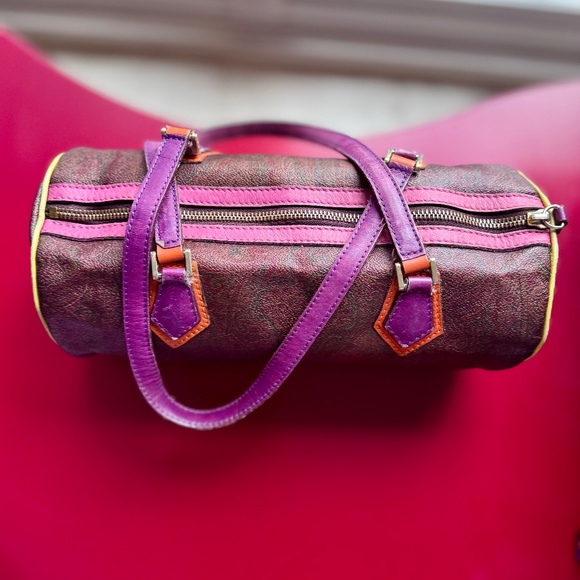 ETRO Papillon Shoulder Paisley Barrel Bag / Purse w/ Orange & Purple details EUC - Picture 7 of 13